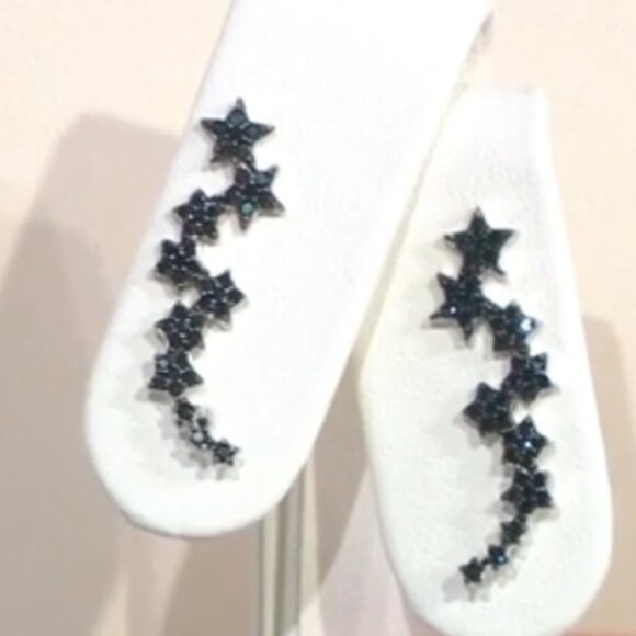 .59ctw. Black Spinel Shooting Star Climber Earrings, .925 Sterling - Picture 7 of 7